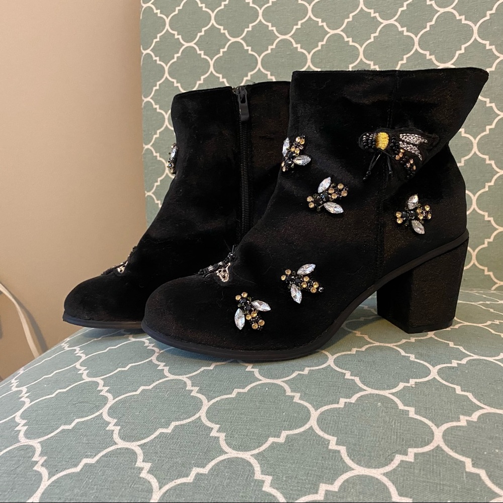 Torrid | Black Velvet Embroidered Bee Boots